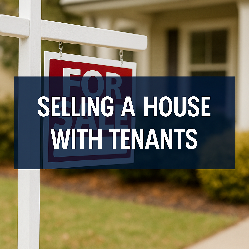For Sale sign in front of a rental property — blog about selling a house with tenants in Alabama.